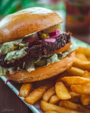 Falafel Burger (VGO) at Mutts Café & Restaurant in Exmouth
