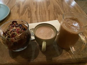 Vegan masala chai and choc mocha gelato  at Greenr Cafe in New Delhi