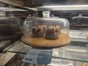 Date walnut cake at Greenr Cafe in New Delhi