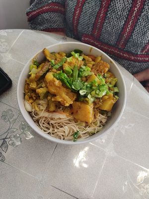 Noodles and curry veg at HeartFood in Hobart