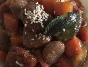 soy meat and veg with fried rice noodles at HeartFood in Hobart