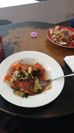 Veg curry and tofu stirfry at HeartFood in Hobart