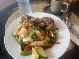 Crispy Soy with Rice and Vegies (Vegan) at HeartFood in Hobart