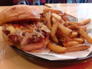 Class burger with fries at V-EDGE in Middlesbrough