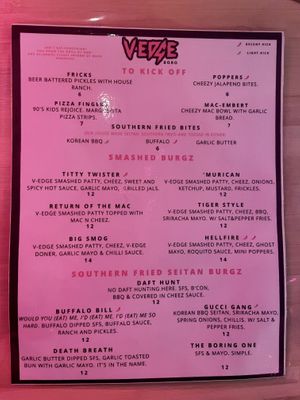 Menu - Starters and Burgz   at V-EDGE in Middlesbrough