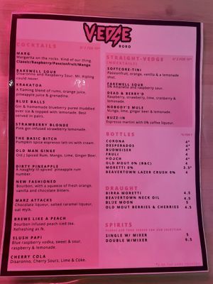 Menu - Alcoholic Drinks  at V-EDGE in Middlesbrough