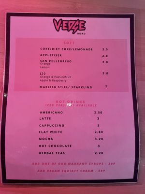 Menu - Soft and Hot Drinks  at V-EDGE in Middlesbrough
