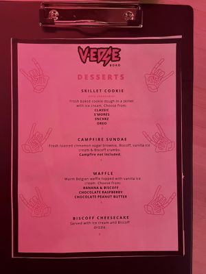 Menu - Desserts  at V-EDGE in Middlesbrough
