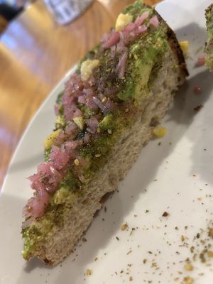 Amazing bread, fermented lemons & onions, high quality EVOO drizzle, chili flakes   at The Hub Cafe in Lincoln