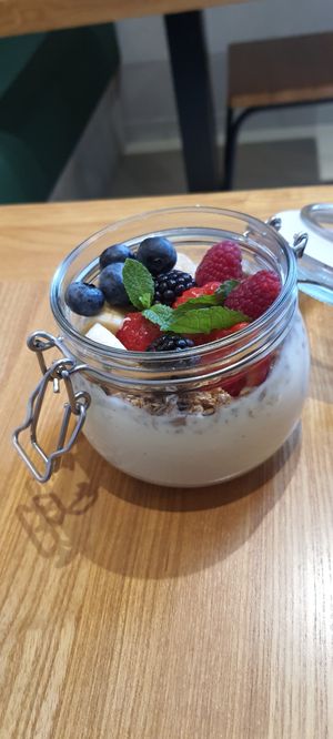 Granola with vegan yogurt and fruit. Not alot of granola. at Zenith Brunch & Cocktails in Barcelona