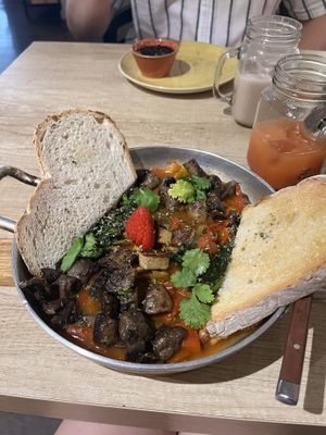 Vegan shakshuka w/ tofu, mushrooms and spinach  at Zenith Brunch & Cocktails in Barcelona