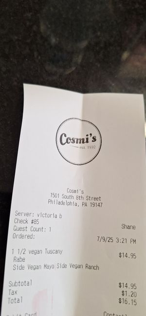  at Cosmi's Deli in Philadelphia