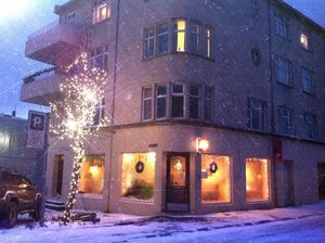 Outside of C is for Cookie during the Christmas season at C is for Cookie in Reykjavik