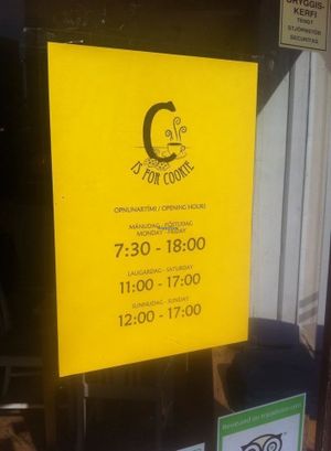 Opening hours at C is for Cookie in Reykjavik