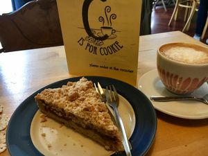 vegan apple pie and almond milk cappuccino  at C is for Cookie in Reykjavik
