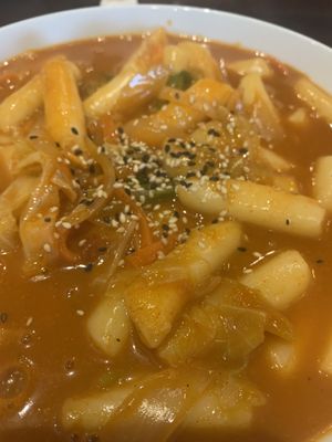 Rice noodles in tomato sauce  at Kimbap & Sushi in Kelowna