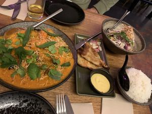 Vegan Rendang, Vietnamese Slaw and Roti with pumpkin smear  at Dāna Eating House in Hobart