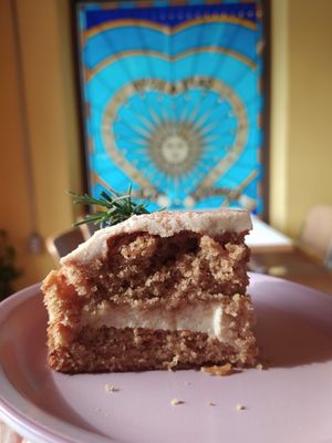 Carrot cake had very good frosting and flavor but was mealy at Sunshine Parlour in Seoul