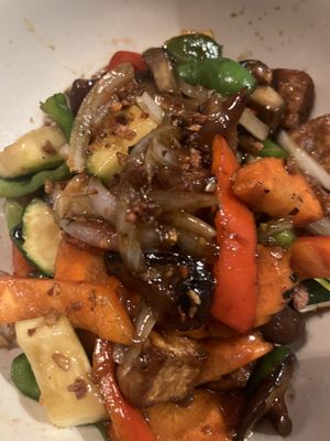 Mushroom wok with tofu and veg  at Petit Bangkok in Sitges