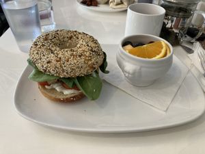 Ruby bagel sandwich w/ fruit side  at The LaFayette Place in Milwaukee