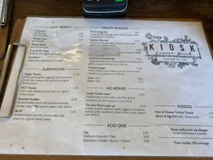 Kiosk menu  at Kiosk Lennox Beach in Lennox Head