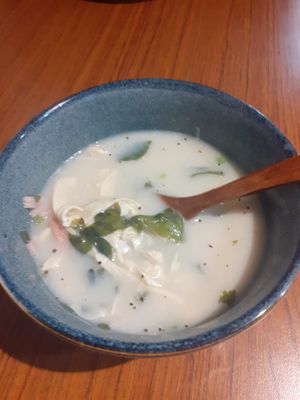 Egg and ham soup at Vegan Resort 啼岸 in Taipei