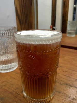 Cold rooibos tea with vegan sea salt cream  at Vegan Resort 啼岸 in Taipei