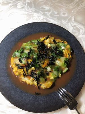 Vegan oyster omelette at Vegan Resort 啼岸 in Taipei