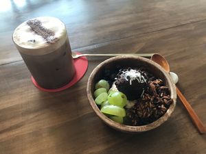 Greek yogurt and cafe mocha  at Cafe Jogam in Seoul