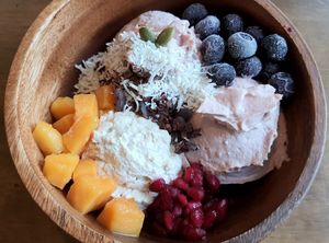 300g vegan yogurt bowl (plain & strawberry flavor) at Cafe Jogam in Seoul