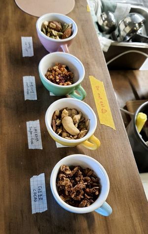 display of granola toppings at Cafe Jogam in Seoul