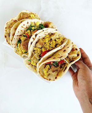 Tofu scramble tacos  at Ijuru Plant Bliss  in Kampala