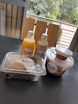 Sarara juice, protein shake, breakfast burrito, and kale curry bowl  at Ijuru Plant Bliss  in Kampala