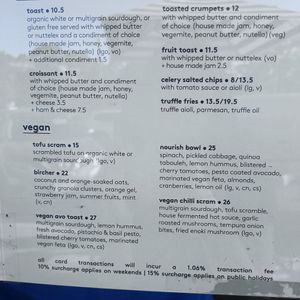 updated vegan menu at Lorna Cafe in Ferntree Gully