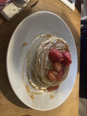 Vegan Pancakes with Strawberries and Maple Syrup  at The Boost Food Kitchen in Dover