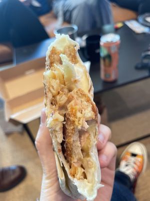 Tacos with nuggets Les Nouveaux Fermiers , « ham », fries and sauce   #Veganuary at Vegedal - Place de Rungis in Paris