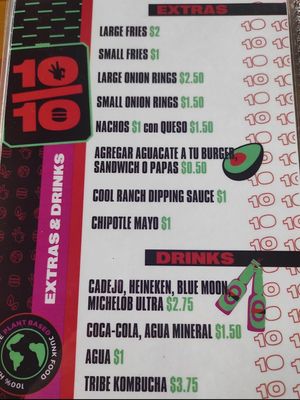 Menu at Diez de Diez - 10/10 in San Salvador