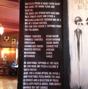 pizza menu at The Railway Hotel in Southend-on-sea