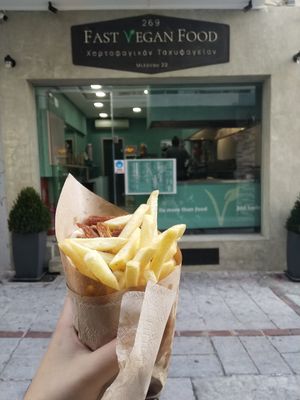 Vegan pork at 269 Fast Vegan Food in Crete