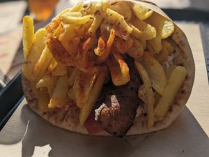 Pita Giant with Beyond Sausage at 269 Fast Vegan Food in Crete