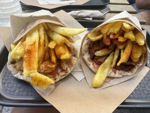 Chicken and pork gyros in pita  at 269 Fast Vegan Food in Crete