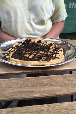 Waffle with oreo an chocolate sirup at 269 Fast Vegan Food in Crete