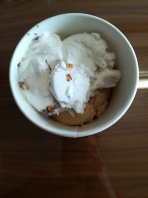 Ice cream: yogurt, almond praline and hazelnut praline at 269 Fast Vegan Food in Crete