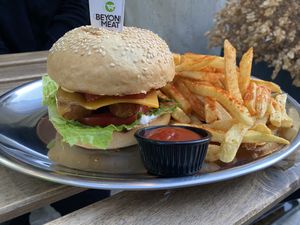 A burger with all the fixings   at 269 Fast Vegan Food in Crete