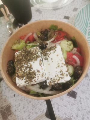 Greek salad at 269 Fast Vegan Food in Crete