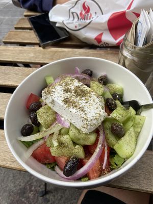 Greek salad ❤️  at 269 Fast Vegan Food in Crete