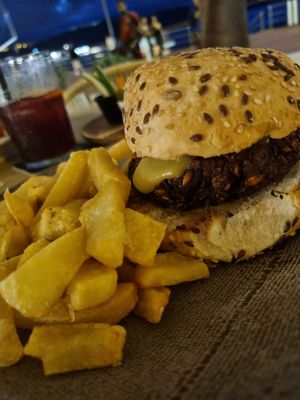 Vegan Falafel burger at Basal Grill & Beach in Gran Canaria