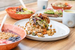 Breakfast Bagel is delish at Plant Based Paradise Kailua in Kailua