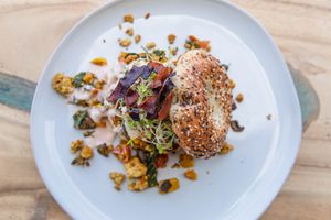 Breakfast bagel at Plant Based Paradise Kailua in Kailua