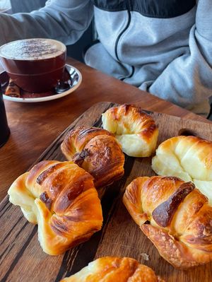 Medialunas and soy cappuccino  at La Cantina in Tauranga